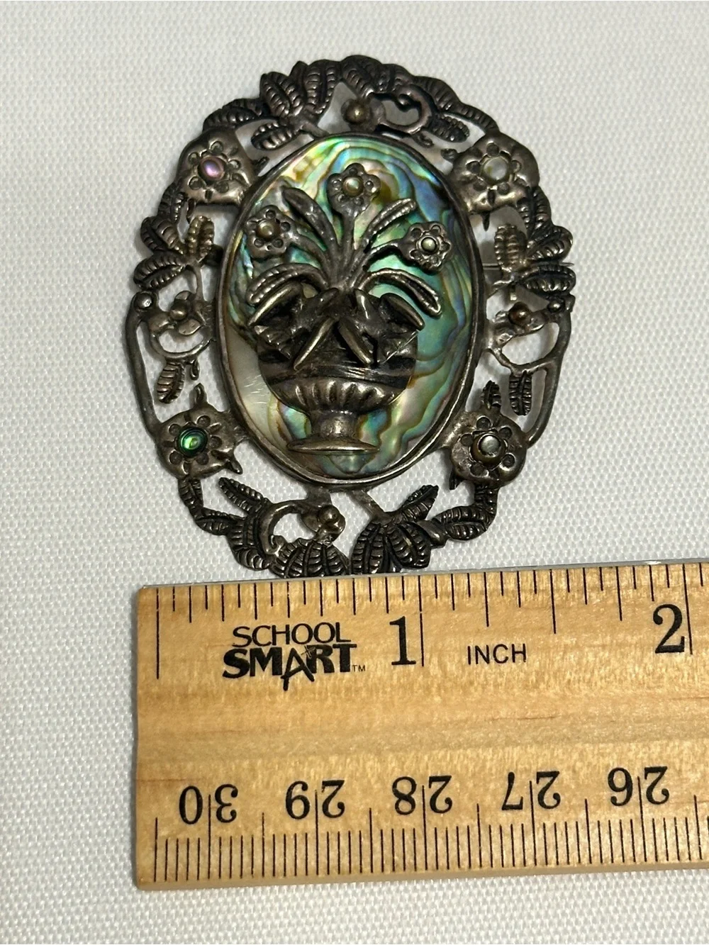 Vintage Mexican sterling silver and abalone shell floral brooch and pendant.